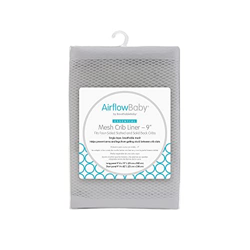 AirflowBaby Breathable Mesh Liner for Full-Size Cribs, 9" H (23cm) Essential 2mm Mesh, Gray (Size 4FS Covers 3 or 4 Sides)