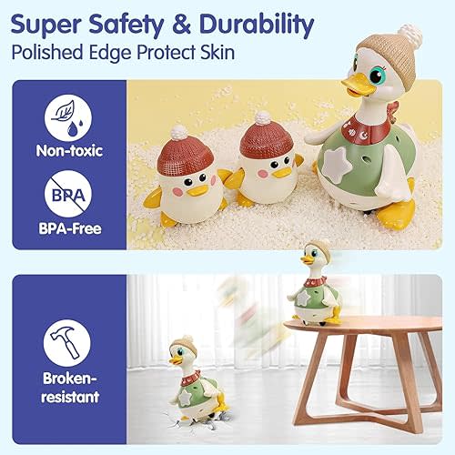 HOLA Baby Toys 6-12 Months Musical Dancing Duck Toy Set with Mama and Babys Tummy Time Toys, Crawling and Interaction Modes 1 Year Old Girl Boy Baby Stocking Stuffers