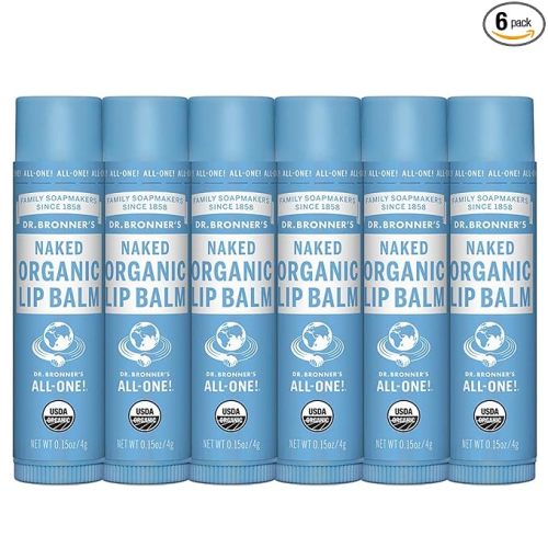 Dr. Bronner’s Organic Lip Balm 6-Pack (.15oz) Natural, Moisturizing, Petroleum-Free Lip Moisturizer with Beeswax & Avocado Oil for Dry Lips, Men & Women - Unscented