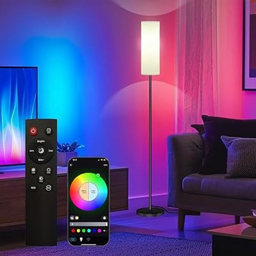 Smart LED Floor Lamp with APP Control & RGB Colors - Dimmable Standing Lamp for Living Room, Bedroom, Gaming - Remote, Timer, 9W Bulb Included, 67" Modern Tall Lamp (White)