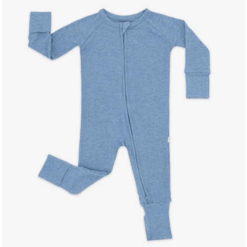 Heather Blue Ribbed Zippy - Little Sleepies