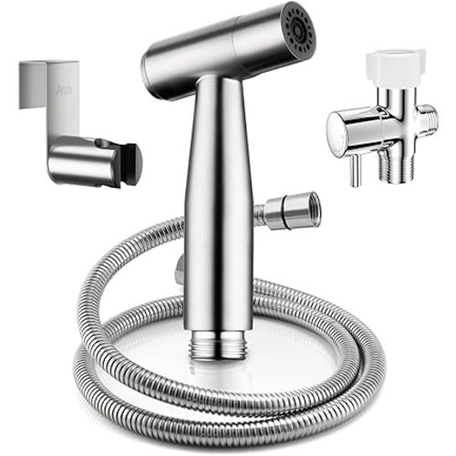 Arofa Hands-Free Handheld Bidet Sprayer for Toilet, Jet Spray Adjustable Water Flow Muslim Shower with Bidet Hose, Stainless Steel Toilet Faucet Kit for Baby Cloth Diaper Cleaning