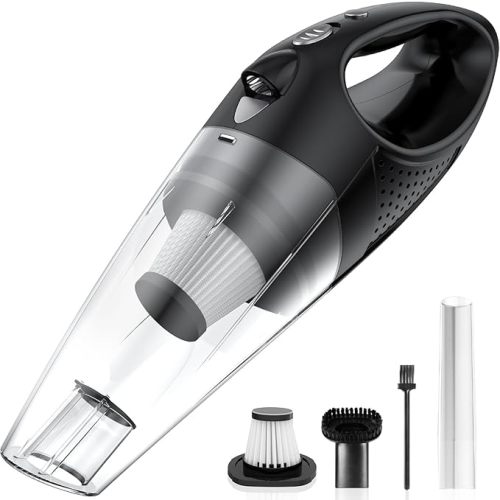 Handheld Vacuum Cordless with 2 Filters, Car Vacuum Cleaner High Power with Fast Charge Tech, Portable Rechargeable Mini Vacuum with Large-Capacity Battery, Silver, 14.3"X4.6"X4.0"