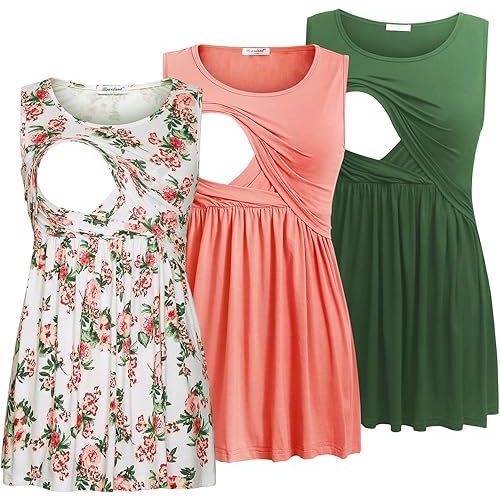 Bearsland Women's Maternity Nursing Tank Tops Sleeveless Scoop Neck Breastfeeding Shirt Pregnancy Clothes