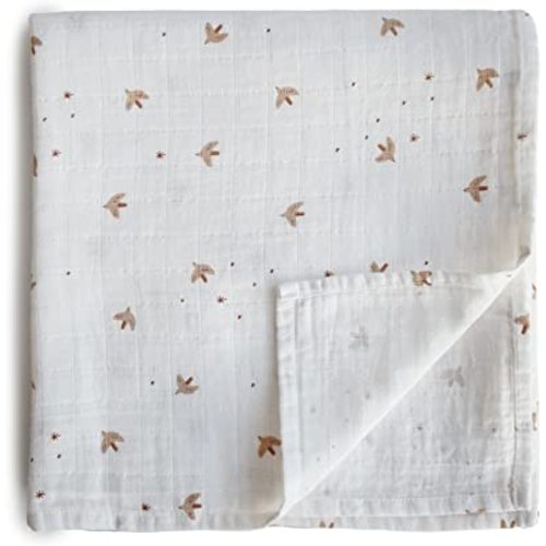 mushie Muslin Baby Swaddle Blanket | 100% Organic Cotton (Sparrow)