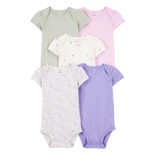 Baby Girl 5-Pack Floral Polka Dot Short-Sleeve Bodysuits - Carter's: Size-3M
