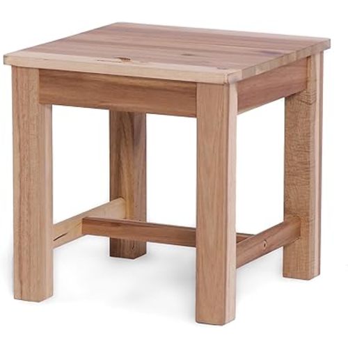 12 Inch Wooden Step Stool, Small Nature Beach Chair Under Desk, Indoor Acacia Wood Short Footstool for Living Room, Kitchen, Bathroom