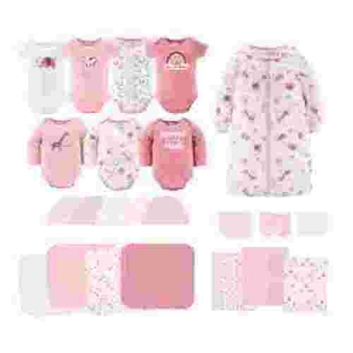 The Peanutshell Newborn Baby Layette Gift Set for Girls, Shower Gift Essentials, Pink Animals & Hearts