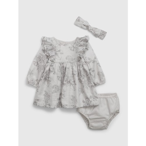 Baby Metallic Floral Dress Set in floral grey, size: 12-18 M