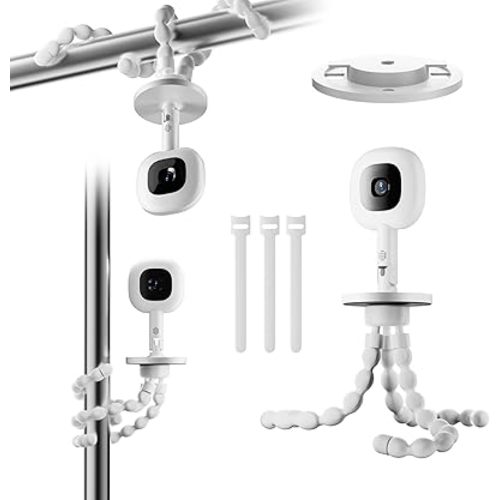 Baby Monitor Mount - Universal Adjustable Baby Camera Mount for Nanit Pro, Hello Baby, Kasa & Most Baby Monitors, Attaches to Crib Cot Shelves or Furniture (White)