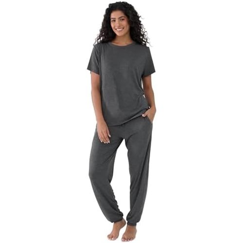 Joyaria Bamboo Viscose Pajamas Women Ultra Soft Short Sleeve Jogger Pants Pjs Set Cooling Sleepwear