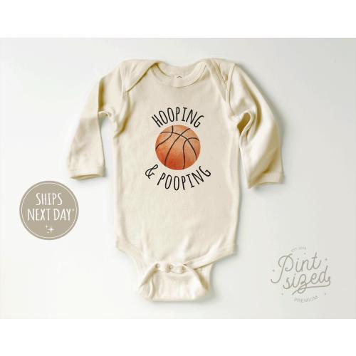 Funny Basketball Onesie® Hoopin and Poopin Funny Retro Onesie®  Funny Baby Onesie® Funny Basketball Bodysuit