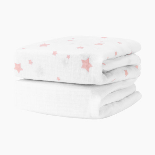 Newton Baby 2-Pack Organic Cotton Breathable Mini Crib Sheets - Stardust In Blush Coral + Solid White