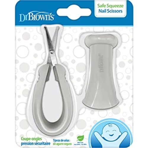 Dr. Brown's Safe Squeeze Nail Scissors with Rounded Blade Tip and 100% Silicone Handle for Infant & Baby