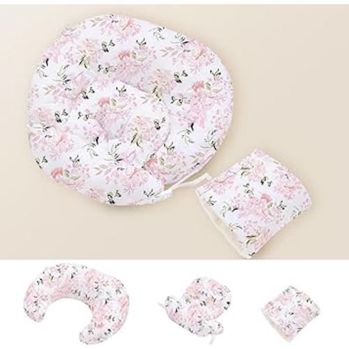 Little Grape Land Nursing Pillow, Multifunctional Breast Feeding Pillow with Arm Pillow, 3pk Baby Support Pillow with Adjustable Waist Strap and Removable Cover, Rose Floral