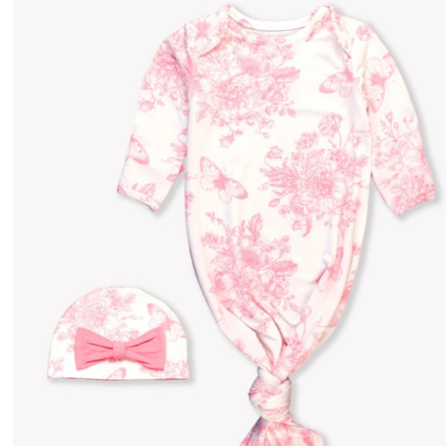 Ruffle Knotted Sleep Gown & Hat Set