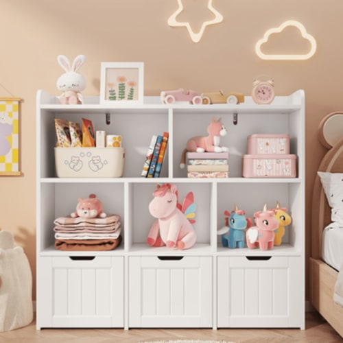 Toy Storage Organizer, Lofka Kids Bookcase with 3 Drawers & 6 Shelves for Nursery, Kids' Bedroom, White