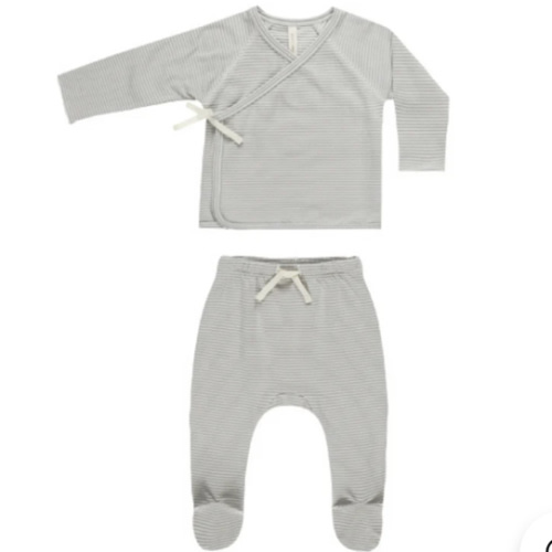 Wrap Top + Footed Pant Set - Micro Stripe - Blue by Quincy Mae – Pacifier Kids Boutique