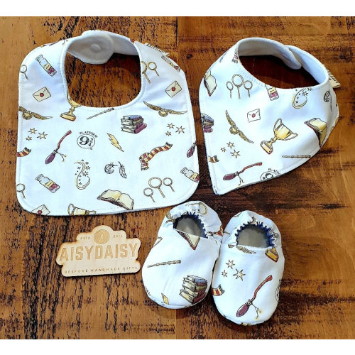 Boy Wizard / Owl Baby bibs & dribble bibs, optional matching shoes, 0-3m up to 12-18m
