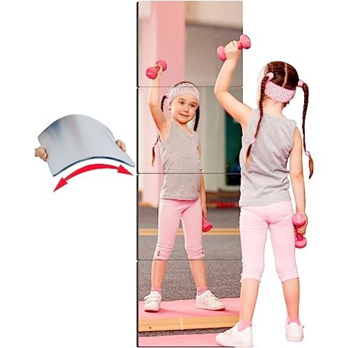 Unbreakable Acrylic Mirror Non-Glass shatterproof Mirror Full Length Wall Gym for Home Mirror Frameless Home Fitness Mirrors (4pcs,12 in x12 in ), Silver