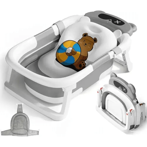 STEUGO Baby Bath Tub for Newborn with Seat Support Cushion Stand with Soft Cushion Baby Bathtub Newborn toToddl Bath tub for Baby 0-3 Years Travel Portable Bathtub(Grey)