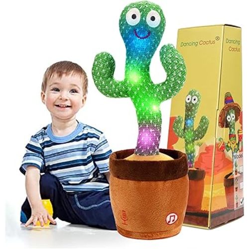 Dancing Cactus Talking Cactus Baby Toys 6 to 12 Months, Singing Dancing Cactus Mimicking Toy Repeats What You Say & Recording with 10 English Songs and Lighting for Boys and Girls Toys
