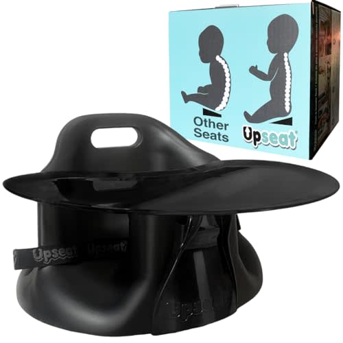 Upseat Baby Floor Seat Booster Chair for Sitting Up with Removable Tray for Meals and Playtime, Developed with Physical Therapists for Safe and Healthy Hip Development and Posture (Midnight Black)