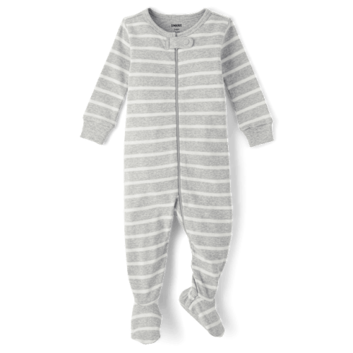 Baby Striped Snug Fit Cotton Footed One Piece Pajamas - Gymmies - Gray