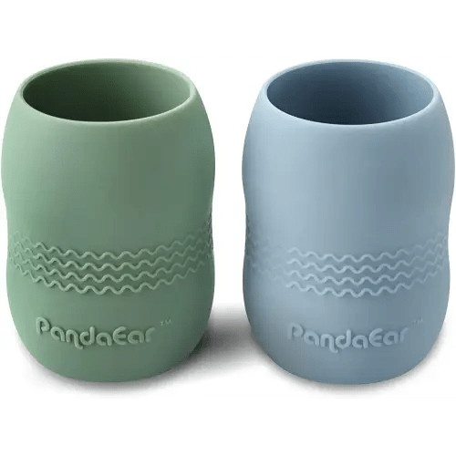 PandaEar 2 Pack100% Tiny Silicone Drinking Training Cup for Baby and Toddler (Blue/Green)