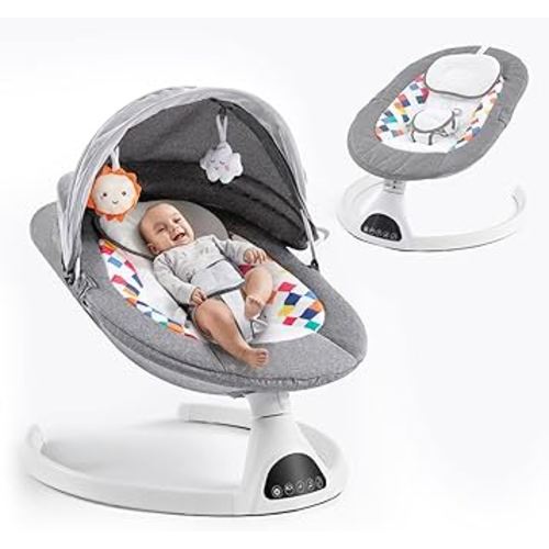 Baby Swing for Infants,Electric Bouncer for Babies,Portable Swing for Baby Boy Girl,Remote Control Indoor Baby Rocker with 5 Sway Speeds,Music and Bluetooth,Deep Gray