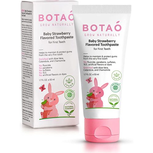Fluoride Free Baby Toothpaste | Strawberry Flavored - Organic Training Natural Toddler Toothpaste for Toddlers | EWG Verified, Vegan, SLS Free, Safe to Swallow, Aloe Vera -1.7Oz