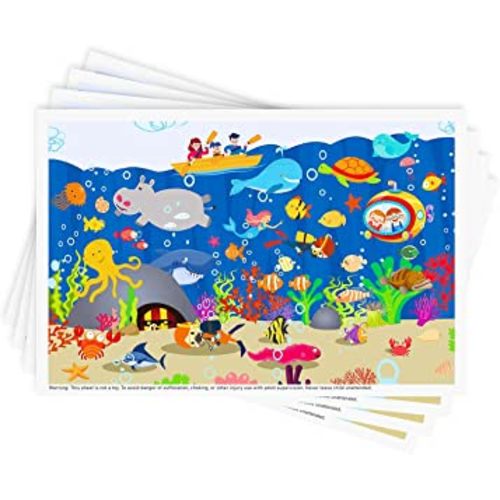 Disposable Stick-on Placemats 40 Pack for Baby & Kids, Restaurant Table Mats 12" x 18" Sticky Place Mats,Toddler Baby Placemat,Seabed Scuba Theme