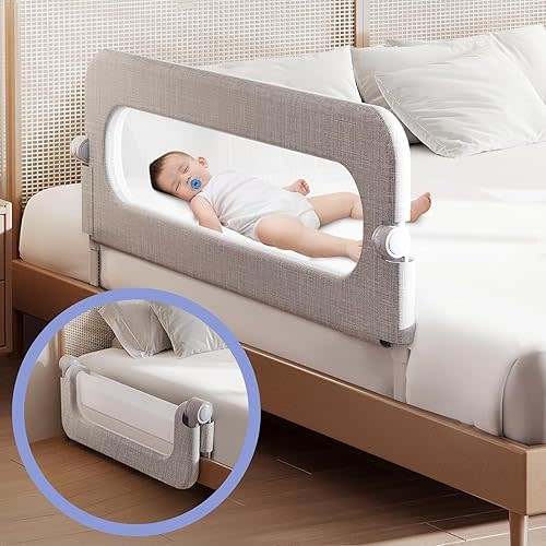 Toddler Bed Rail Guard for Baby - Toddlers Bed Rail for Queen Full King Twin Crib Bunk Size Bed Adjustable Heights & Foldable Portable Bedrail Extra Tall Child Safety Side Railing Guards for Kids(48")