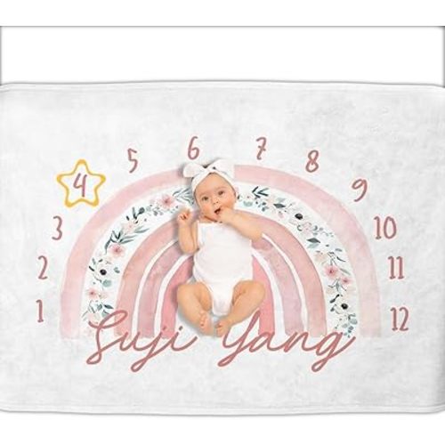 OLIVE OLIVIA Personalized Monthly Baby Milestone Blanket, Baby Months Blanket, Perfect Custom Newborn Gifts,50"x60"