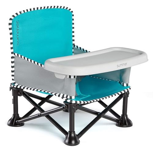Summer by Bright Starts Pop 'N Sit Portable Booster Chair, Floor Seat, Indoor/Outdoor Use, Compact Fold, Aqua Sugar, 6 Mos - 3 Yrs