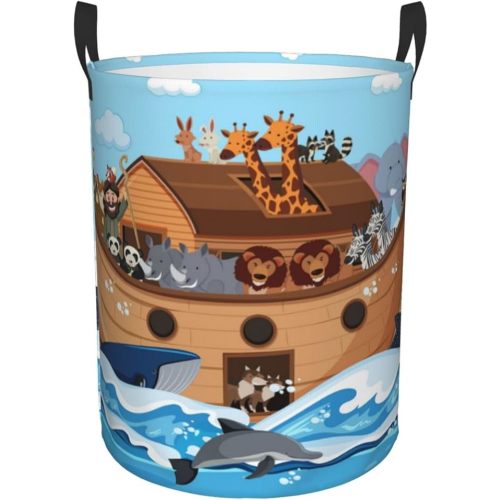Animals On Noah'S Ark Foldable Laundry Basket Organizer,Fabric Clothes Toy Storage Basket Nursery Hamper Storage Bin For Household Bedroom, Bathroom, College Dorm-Medium