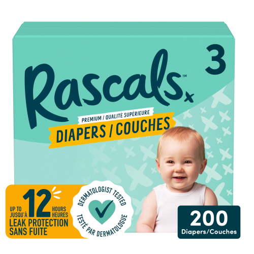 Rascals Premium Diapers, Size 3, Mega Carton, 200 Count, Rascals Premium Diapers, Size 3, 200 Count - Walmart.ca