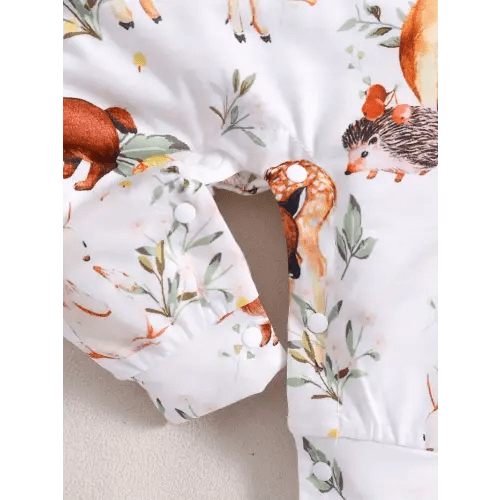 Baby Boys And Girls Cute Cartoon Animal Print Round Neck Long Sleeve Bodysuit Baby Climbing Suit