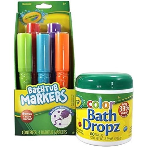 Crayola Bathtub Markers and Crayola Color Bath Drops, 60 tablets - Bring Creative Fun to Bath Time - Non-toxic Bath Markers & Color Changing Bath Fizzies