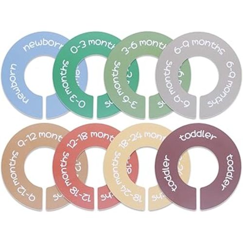 Baby Closet Dividers - Set of 8 Round Double-Sided Clothes Size Dividers from Newborn to Toddler, Gender-Neutral Baby Clothes organizer for nursery room decor