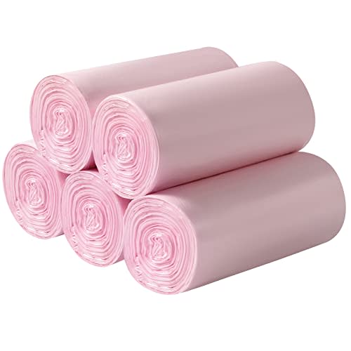 5 Rolls Small Trash Bags - 200 Counts Durable 4 Gallon Small Garbage Bags for home office kitchen Bathroom Bedroom Trash Can liners(Pink)