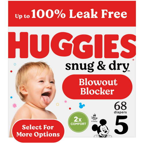 Huggies Snug & Dry Baby Diapers, Size 5 (27+ lbs), 68 Ct (Select for More)
