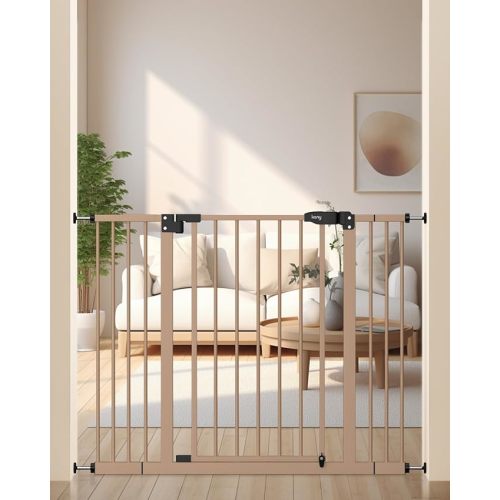 keny 29"-42.5" Baby Gate for Stairs, Auto Close Safety Dog Gate, Pressure Mounted Easy Walk Through Pet Gate for Doorways, Durable Stair Gate, 30" Tall, Brown