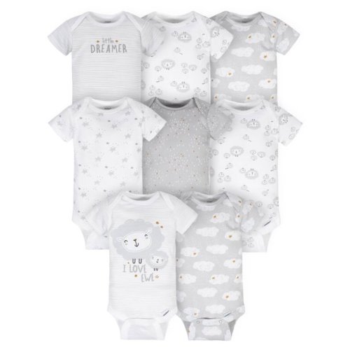 Gerber Baby Boy or Girl Gender Neutral Short Sleeves Onesies Bodysuits, 8-Pack (Newborn - 12 Months)