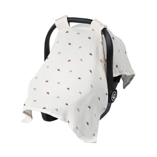 Meracorallo Muslin Baby Car Seat Cover, 100% Cotton Infant Carrier Cover, Lightweight Breathable Soft Carseat Canopy for Baby Boys and Girls (Sun Rainbow)