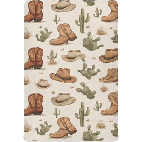 Western Cowboy Brown Boots Crib Sheets Soft Breathable Fitted Baby Crib Sheets Mattress Cover for Girls Boys, 52" x 28" x 9"