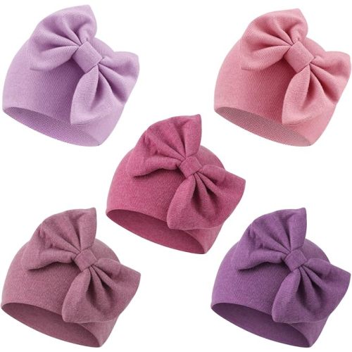 AQOKKA Newborn Baby Girl Hats with Bow Cotton Toddler Infant Beanie Cap Newborn Hospital Hats for Baby Girl Kid 0-24 Months