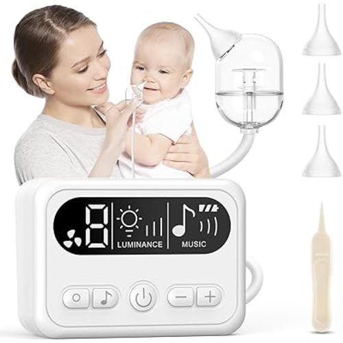 2025 New Nasal Aspirator for Baby, 65kPa Electric Baby Nose Aspirator with Adjustable 9 Levels Suction, Automatic Nose Cleaner with 3 Silicone Tips (White)