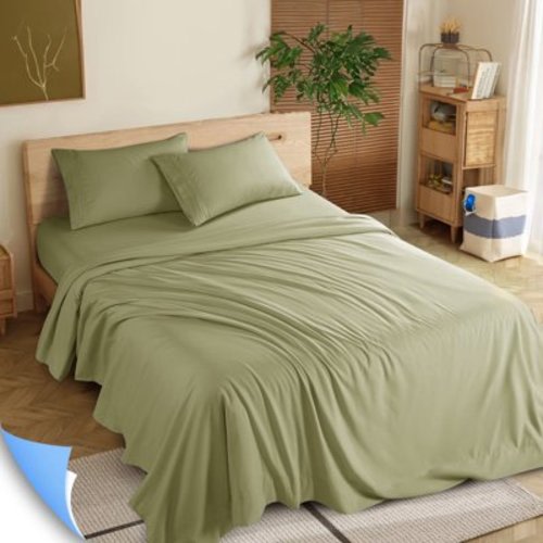 Shilucheng 4 Pieces Luxury Bed Sheets Set, 1800 Series Microfiber Bed Sheets, 16" Deep Pocket, Queen, Green