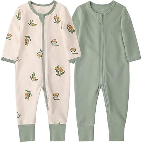 O2 BABY Organic Cotton Baby Footless Pajamas, Zip Front Baby Boys Girls Romper, Long Sleeve Sleep and Play